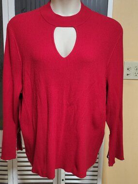 INC International Ladies Red Keyhole Neck Rhinestone Sleeve Sweater